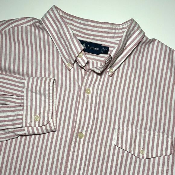 Ralph Lauren Pink White Stripped Men's Xl Pocket Long Sleeve Button Down Shirt - Picture 1 of 8